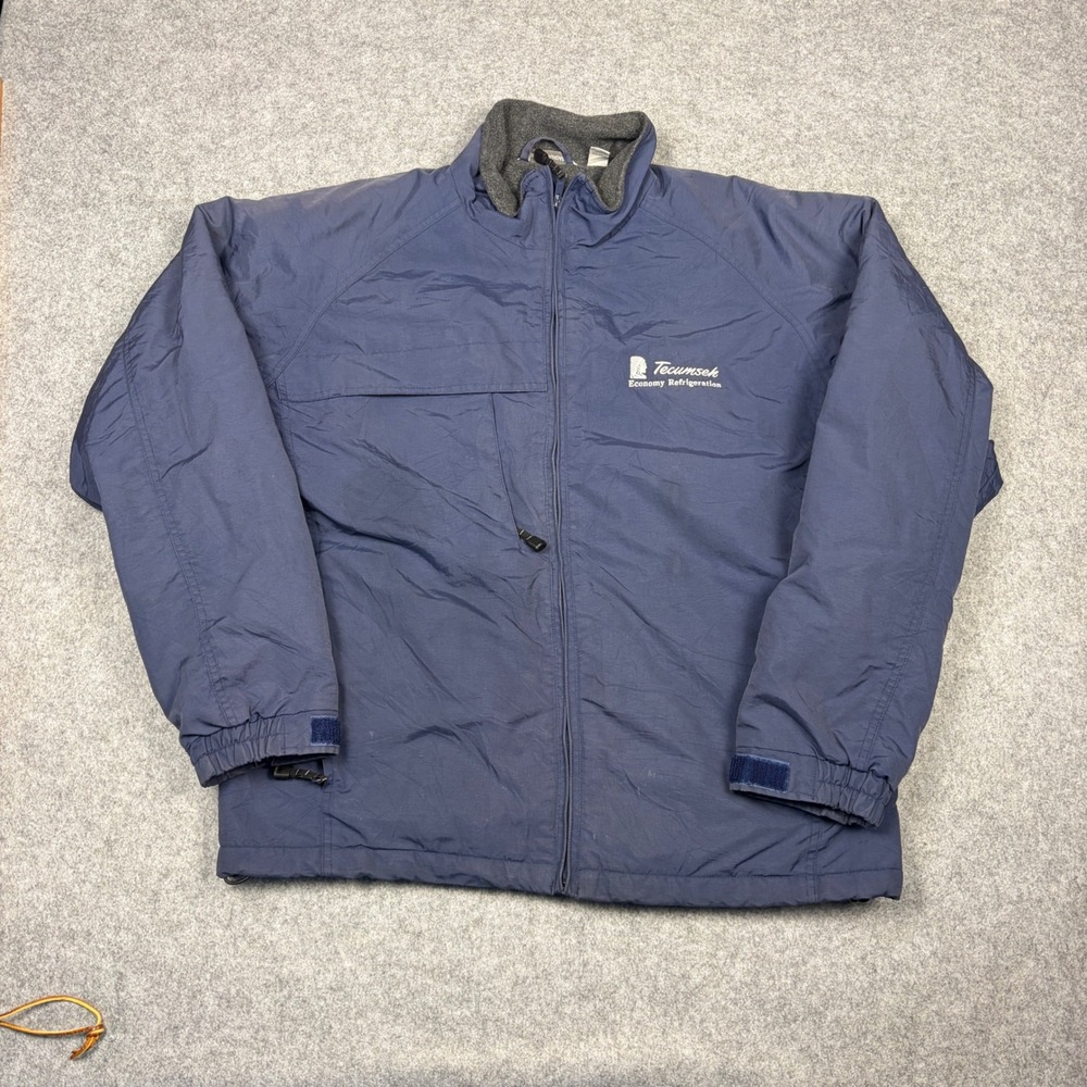 Outer Boundary Mens Navy Fleece Lined Windbreaker Jacket Large Tecumseh Logo